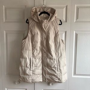 J Jill Down Full Zip Snap Quilted Puffer Vest Gorpcore Large Beige Hooded